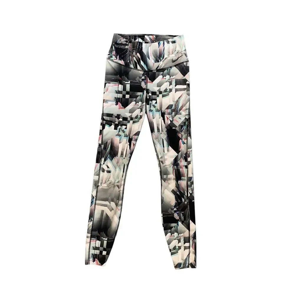 Nike Leggings Womens S Small Multi Dri Fit Ten Less One Legend Glitch Print Yoga